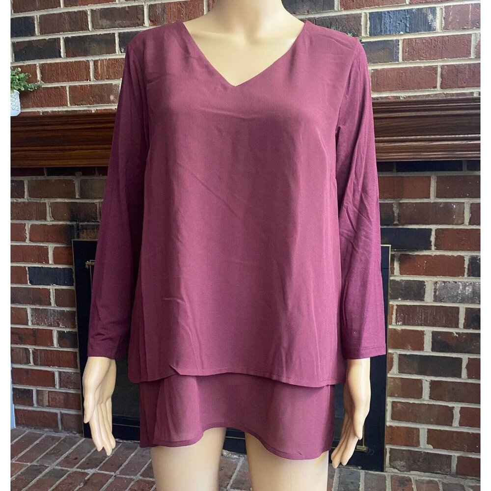 Michael Kors Women’s Top dark Wine  v-neck long sleeve tunic size M Merlot New